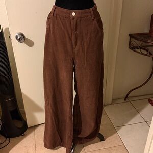 Bershka Chocolate Brown Wide-Leg Corduroy Pants Size 12-14 USA Size 44 EUROPEAN